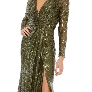 Macduggal sequin long sleeve gown (alterations made to close the slit)